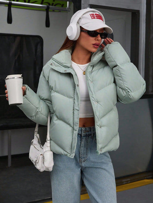 Women’s High Neck Puffer Winter Coat – Thick Warm Zip Jacket with Pockets