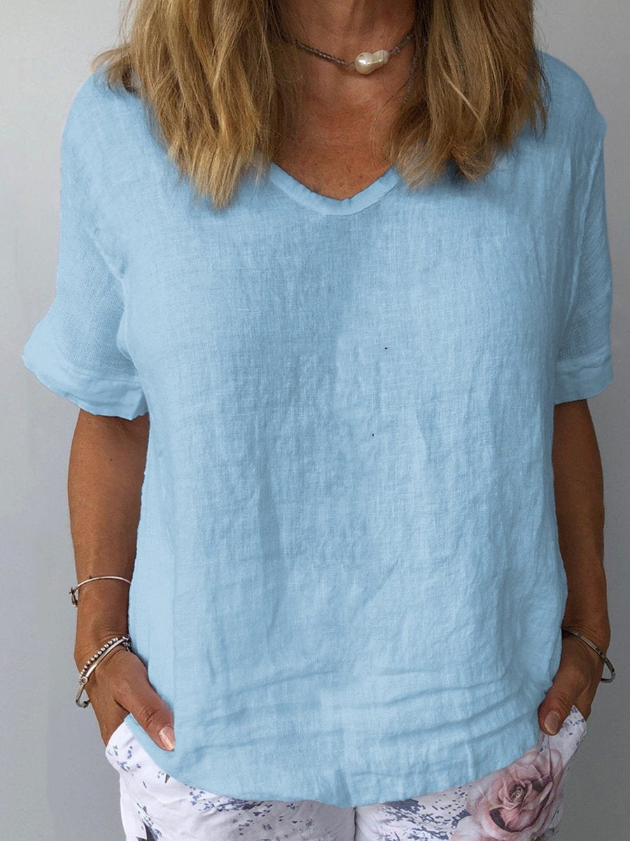 Haut Femme Décontracté en Coton et Lin – Coupe Ample, Idéal pour l’Été