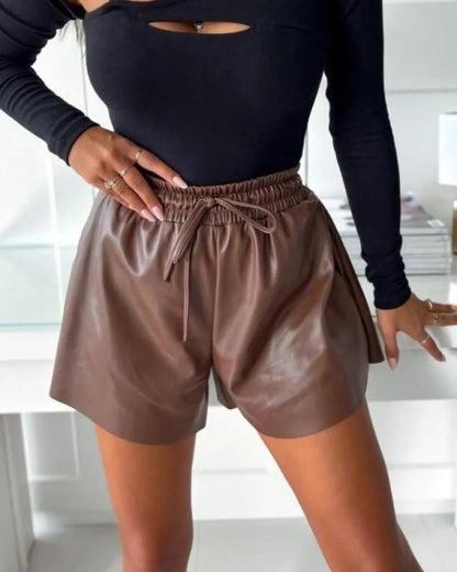 Kort en similicuir pour femme - taille haute avec cordon Élastique