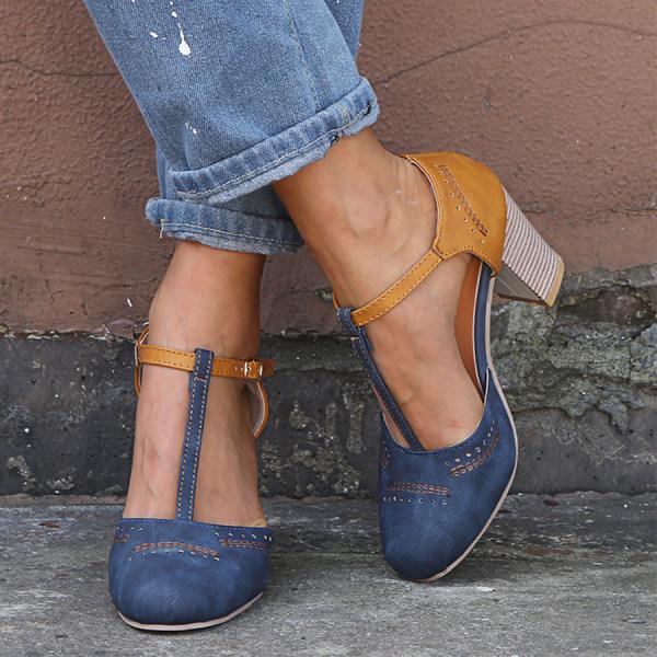 Women's Elegant T-Strap Pumps with Perforated Toe and Suede Finish