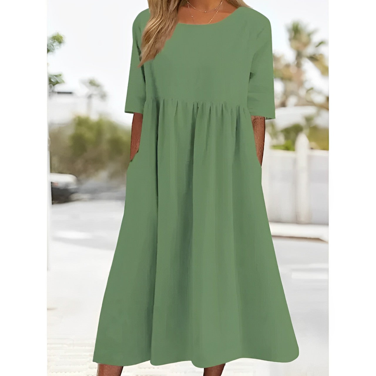 Anaïs Robe Midi Vintage Plissée et Respirante