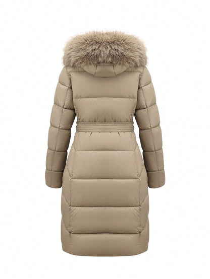 Women’s Luxury Faux Fur Hooded Winter Coat – Thick Warm Quilted Jacket