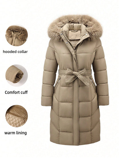 Women’s Luxury Faux Fur Hooded Winter Coat – Thick Warm Quilted Jacket