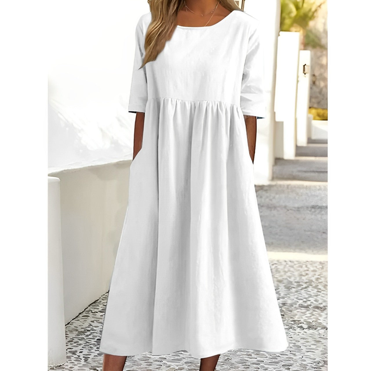 Anaïs Robe Midi Vintage Plissée et Respirante