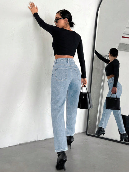 women’s high-waist straight leg jeans Nushes 