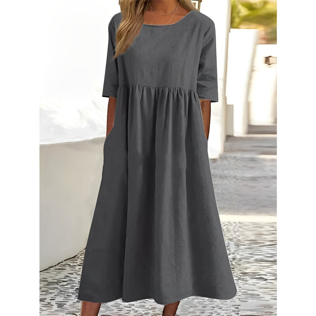 Anaïs Robe Midi Vintage Plissée et Respirante