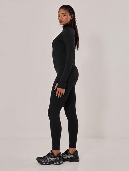 Women’s Long Sleeve Sports Jumpsuit – High Neck Stretch Activewear One-Piece