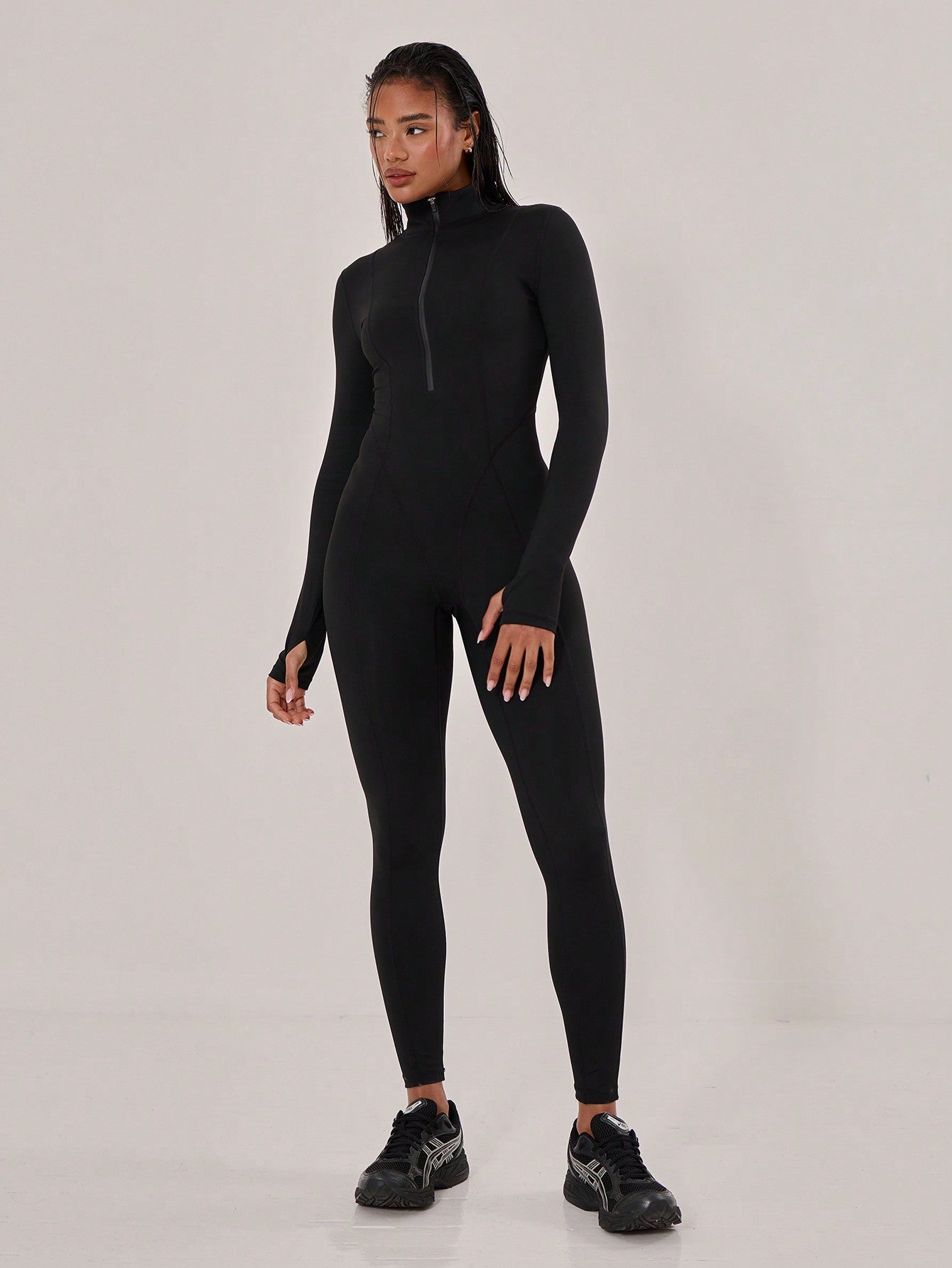 Women’s Long Sleeve Sports Jumpsuit – High Neck Stretch Activewear One-Piece