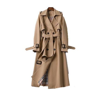 Trench Long Classique pour Femmes à Double Boutonnage avec Ceinture Amovible