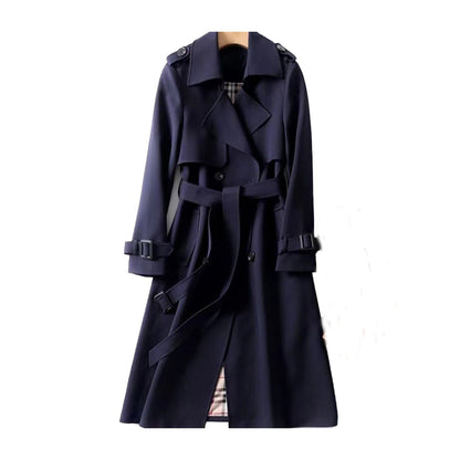 Trench Long Classique pour Femmes à Double Boutonnage avec Ceinture Amovible