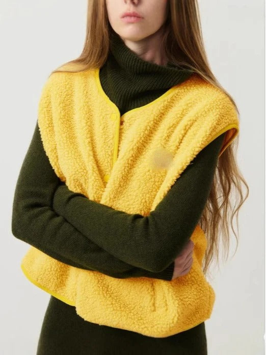 Gilet en Polaire Coupe Décontractée à Boutonnage Simple pour Femme
