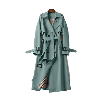 Trench Long Classique pour Femmes à Double Boutonnage avec Ceinture Amovible