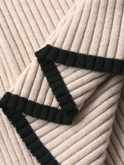 Women’s Elegant Ribbed Knit Sweater Dress with Waist Belt – Long Sleeve Winter Dress