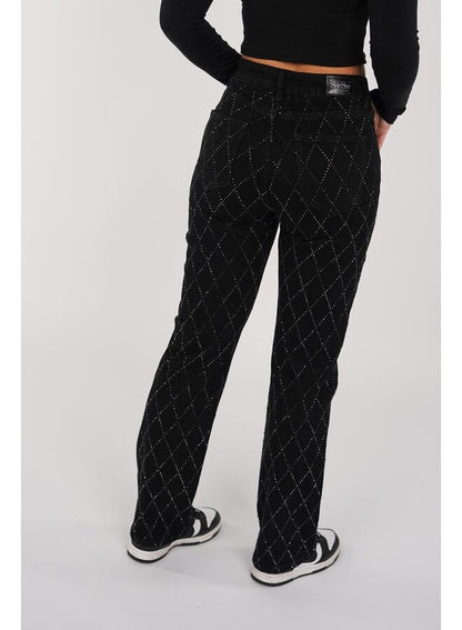 Jean Femme - Motif Losanges - Coupe Droite - Braguette Boutonnée - Style Polyvalent
