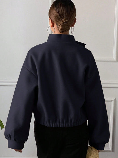 women autumn plain collar cropped jacket Nushes 