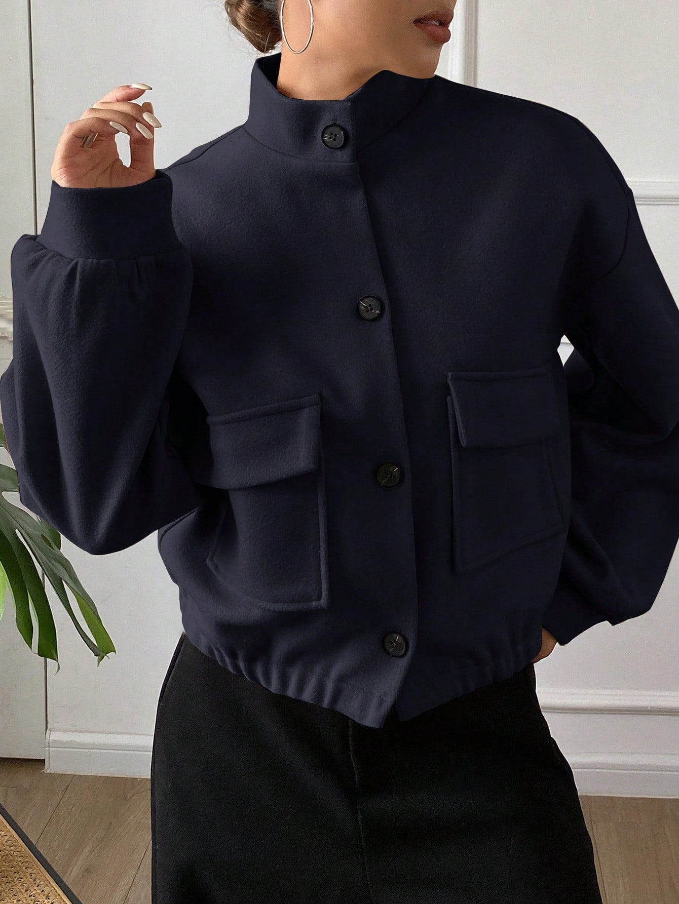 women autumn plain collar cropped jacket Nushes 