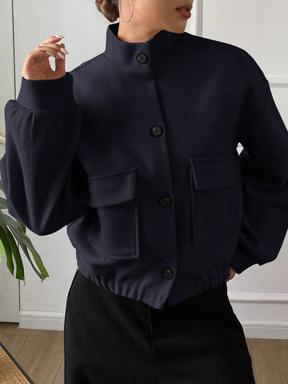 women autumn plain collar cropped jacket Nushes 