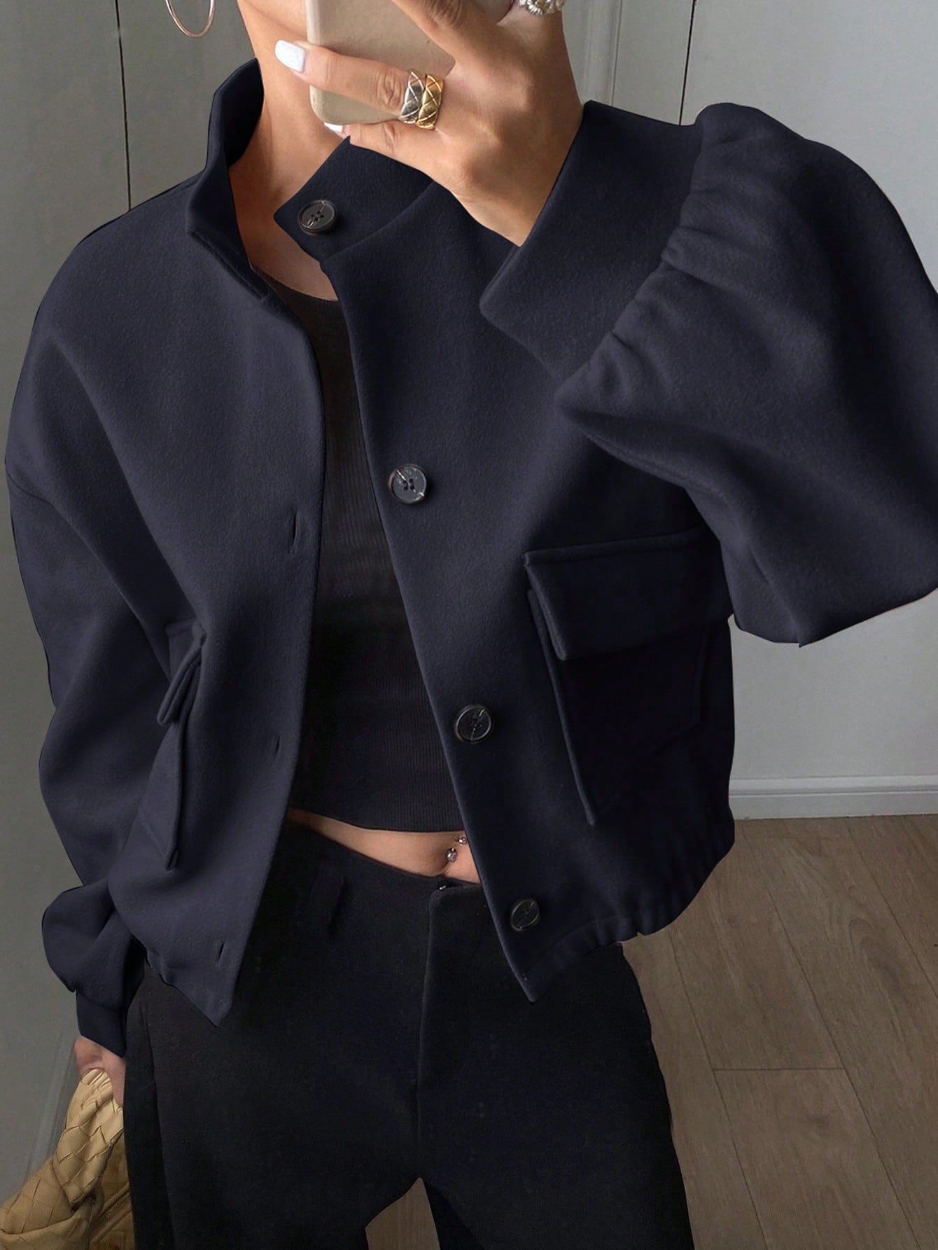 women autumn plain collar cropped jacket Nushes 