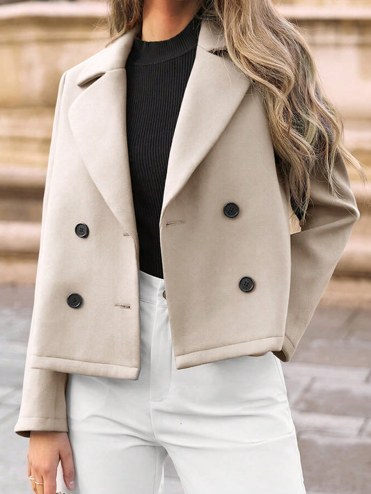 Women’s Frenchy Double-Breasted Blazer – Elegant Lapel Collar Winter Jacket