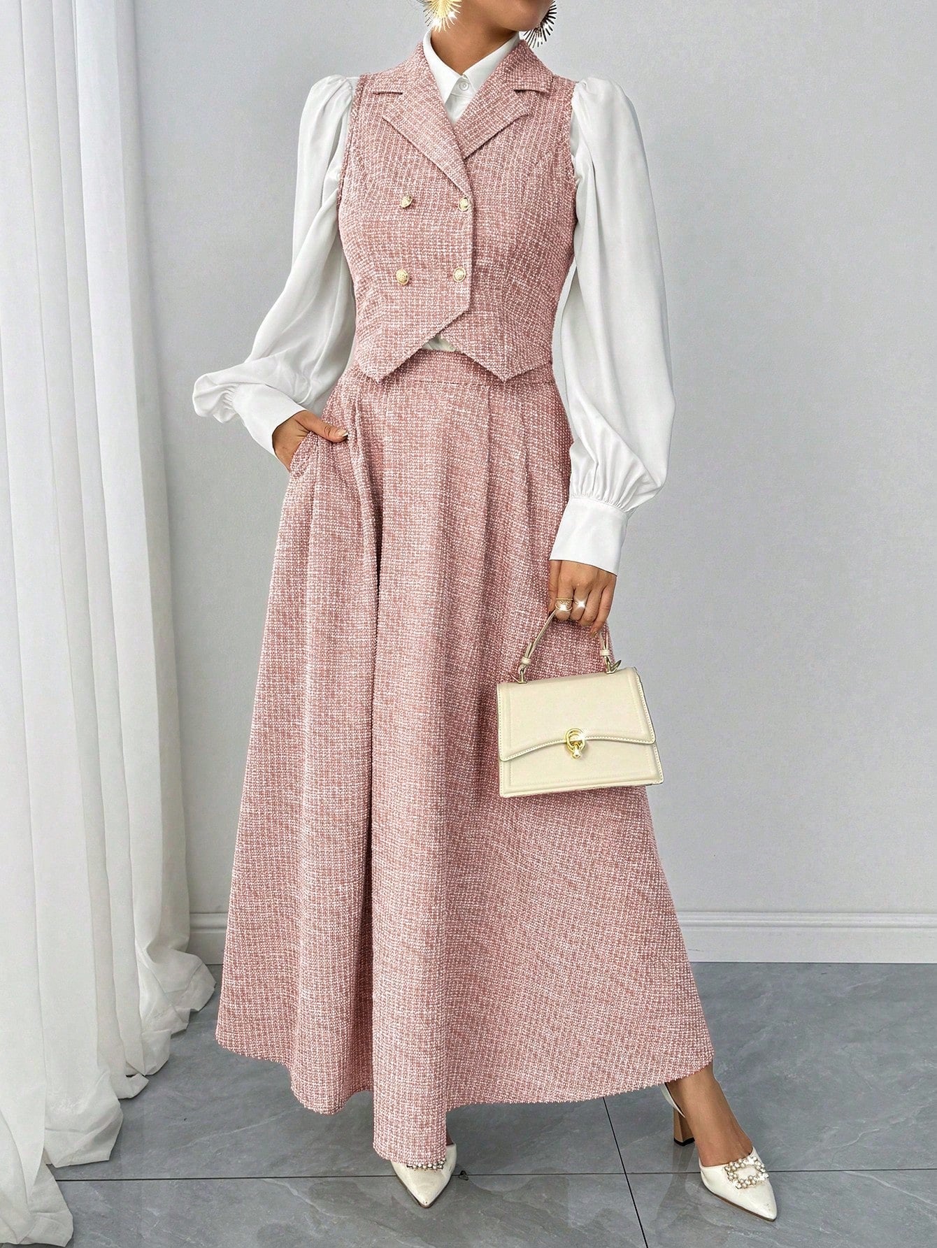 minimalist long sleeve jacket skirt set