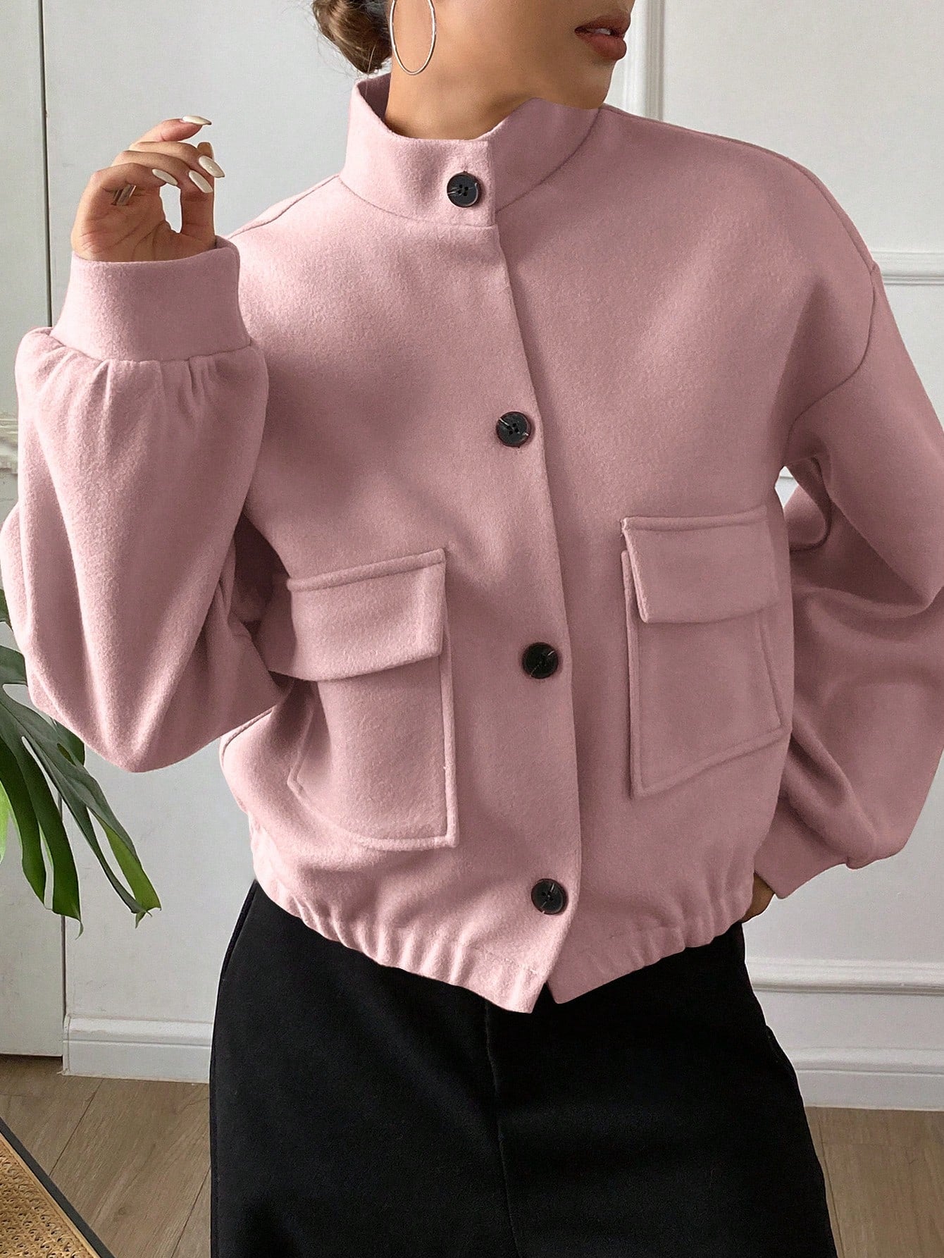 women autumn plain collar cropped jacket Nushes 