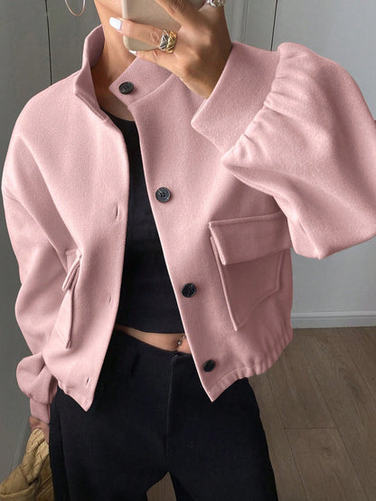 women autumn plain collar cropped jacket Nushes 
