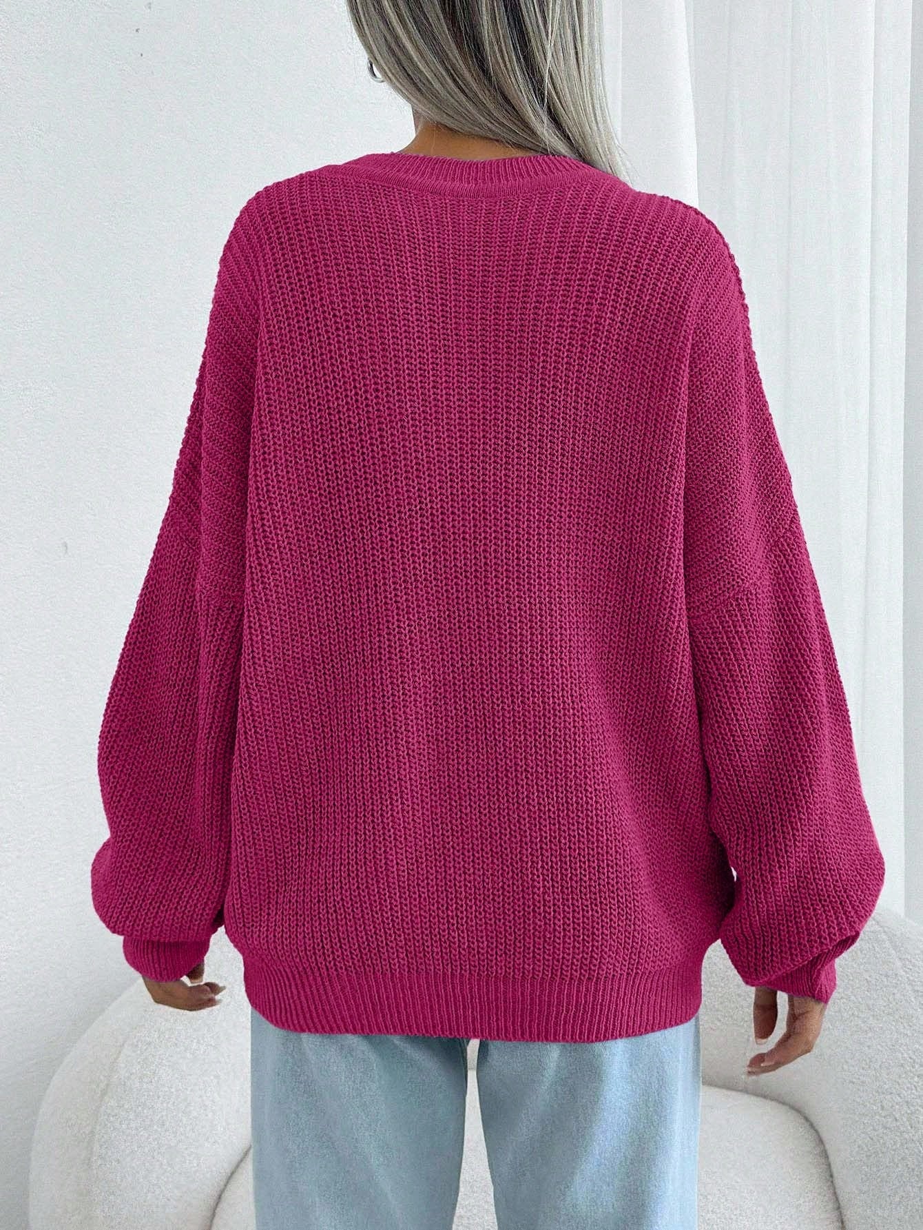 Women Chunky Knit Pullover Sweater – Oversized Drop Shoulder Knitwear