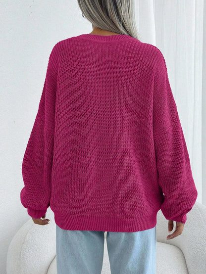 Women Chunky Knit Pullover Sweater – Oversized Drop Shoulder Knitwear