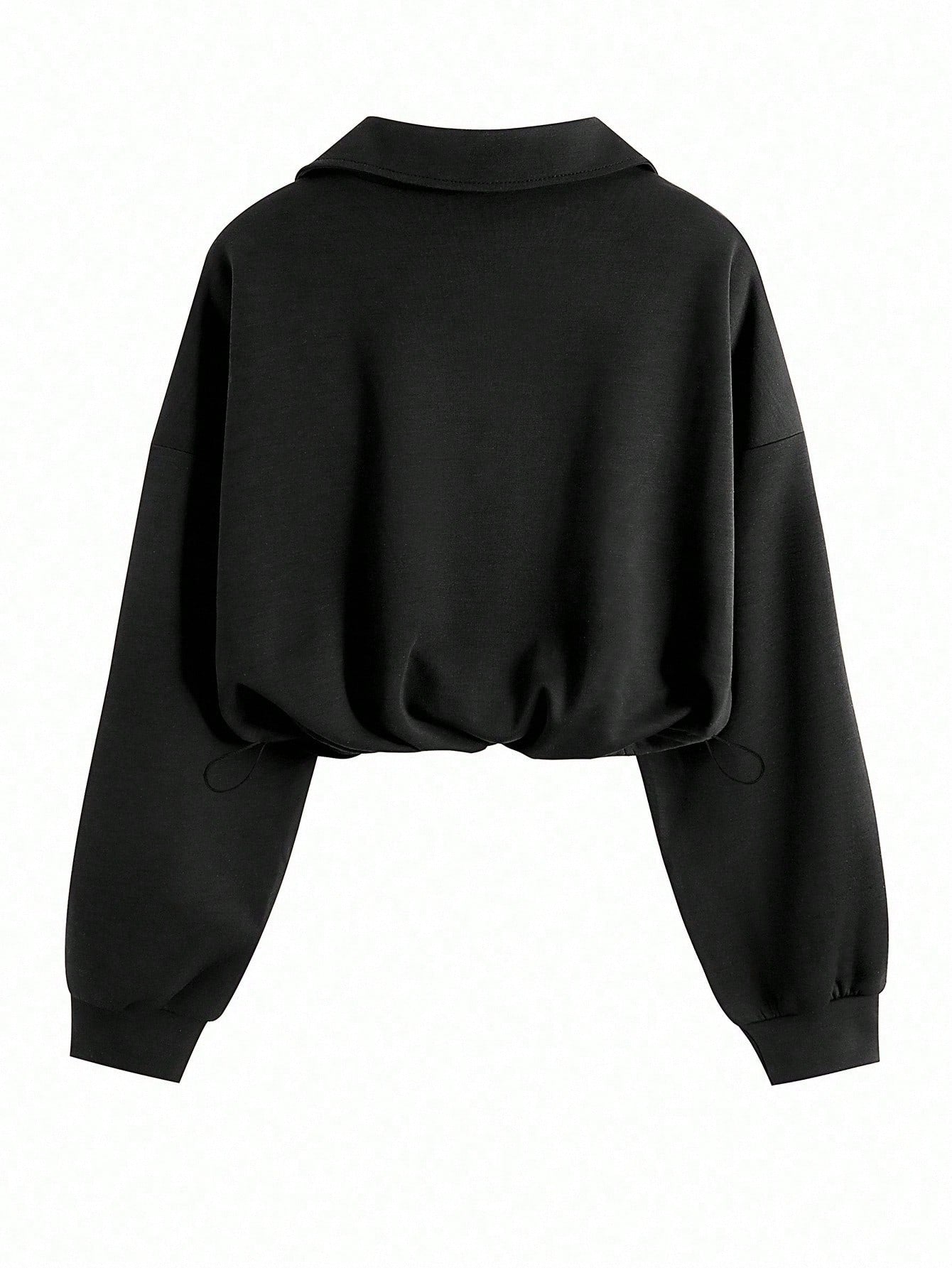 Women’s Half Zip Pullover Sweatshirt Drop Shoulder Vintage Style