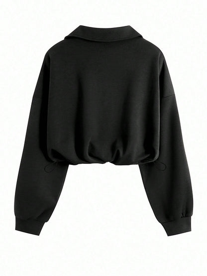 Women’s Half Zip Pullover Sweatshirt Drop Shoulder Vintage Style