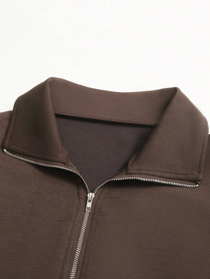 Women’s Half Zip Pullover Sweatshirt Drop Shoulder Vintage Style