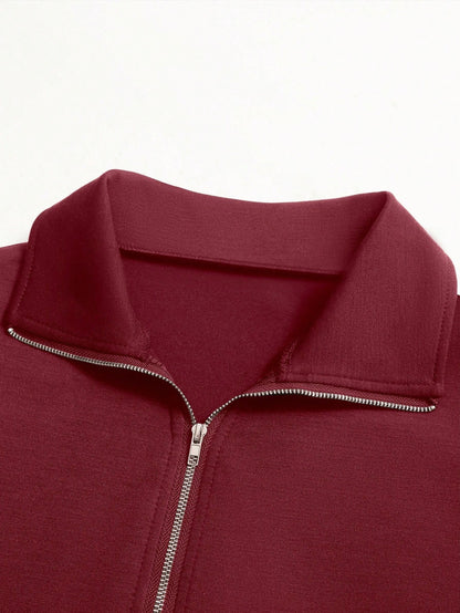 Women’s Half Zip Pullover Sweatshirt Drop Shoulder Vintage Style