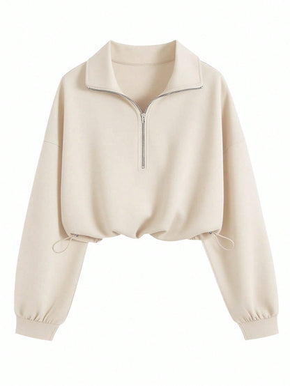 Women’s Half Zip Pullover Sweatshirt Drop Shoulder Vintage Style