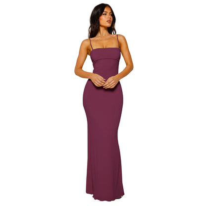 Robe Longue Femme Près du Corps Dos Nu pour Soirée Élégante