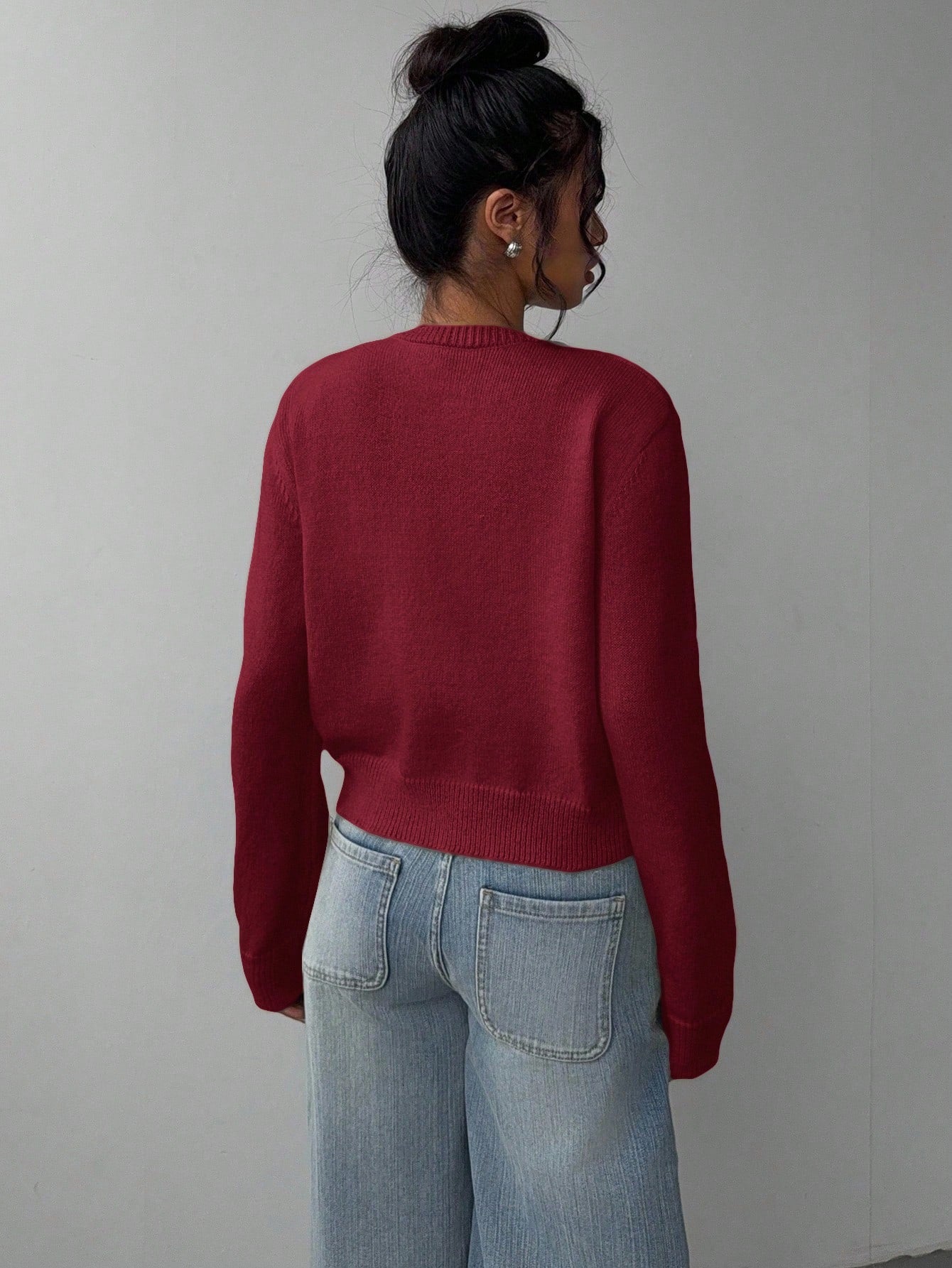 Women’s Casual Knit Sweater – Soft Long Sleeve Cropped Pullover Top