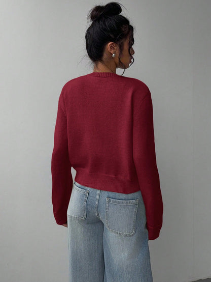 Women’s Casual Knit Sweater – Soft Long Sleeve Cropped Pullover Top