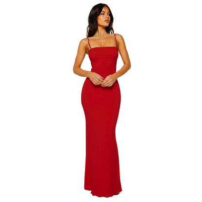 Robe Longue Femme Près du Corps Dos Nu pour Soirée Élégante