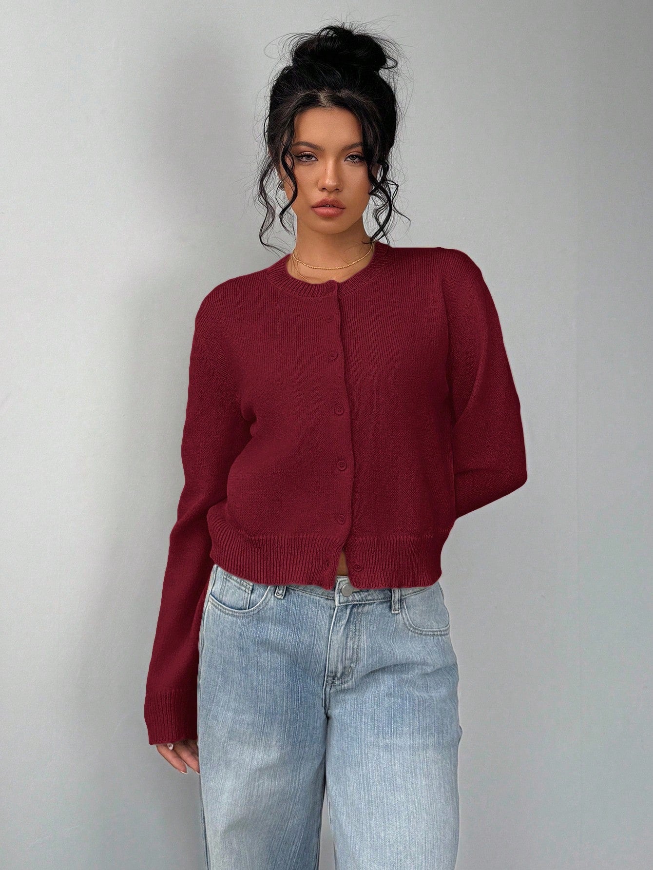 Women’s Casual Knit Sweater – Soft Long Sleeve Cropped Pullover Top