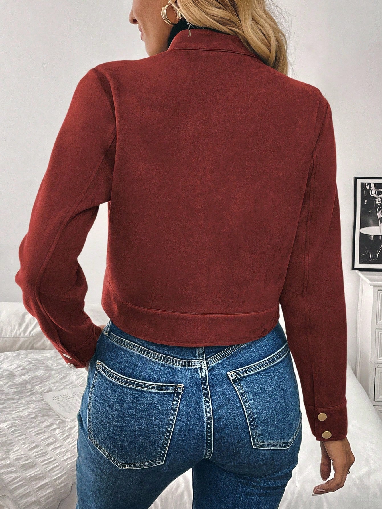 Women’s Black Military-Style Jacket – Short Zip Front Coat