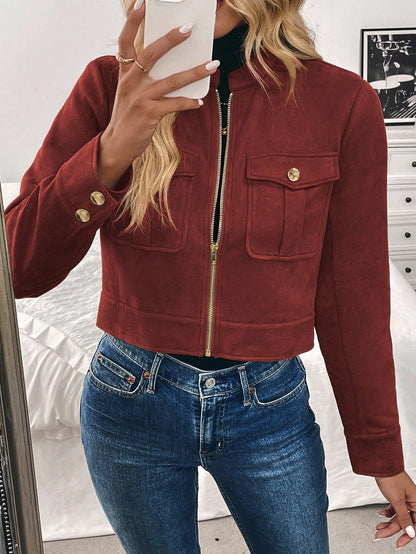 Women’s Black Military-Style Jacket – Short Zip Front Coat