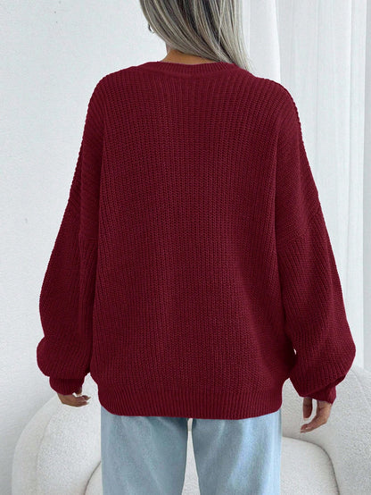 Women Chunky Knit Pullover Sweater – Oversized Drop Shoulder Knitwear