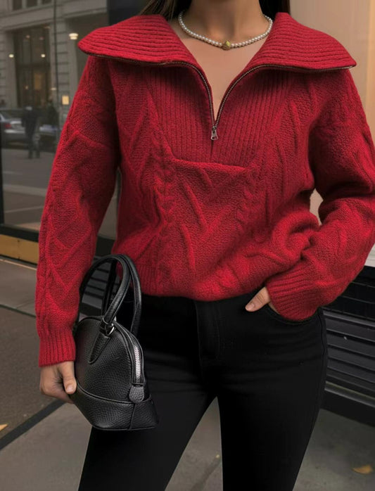 zip-up winter pullover knit top Women. Nushes 