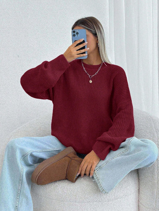 Women Chunky Knit Pullover Sweater – Oversized Drop Shoulder Knitwear