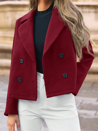 Women’s Frenchy Double-Breasted Blazer – Elegant Lapel Collar Winter Jacket