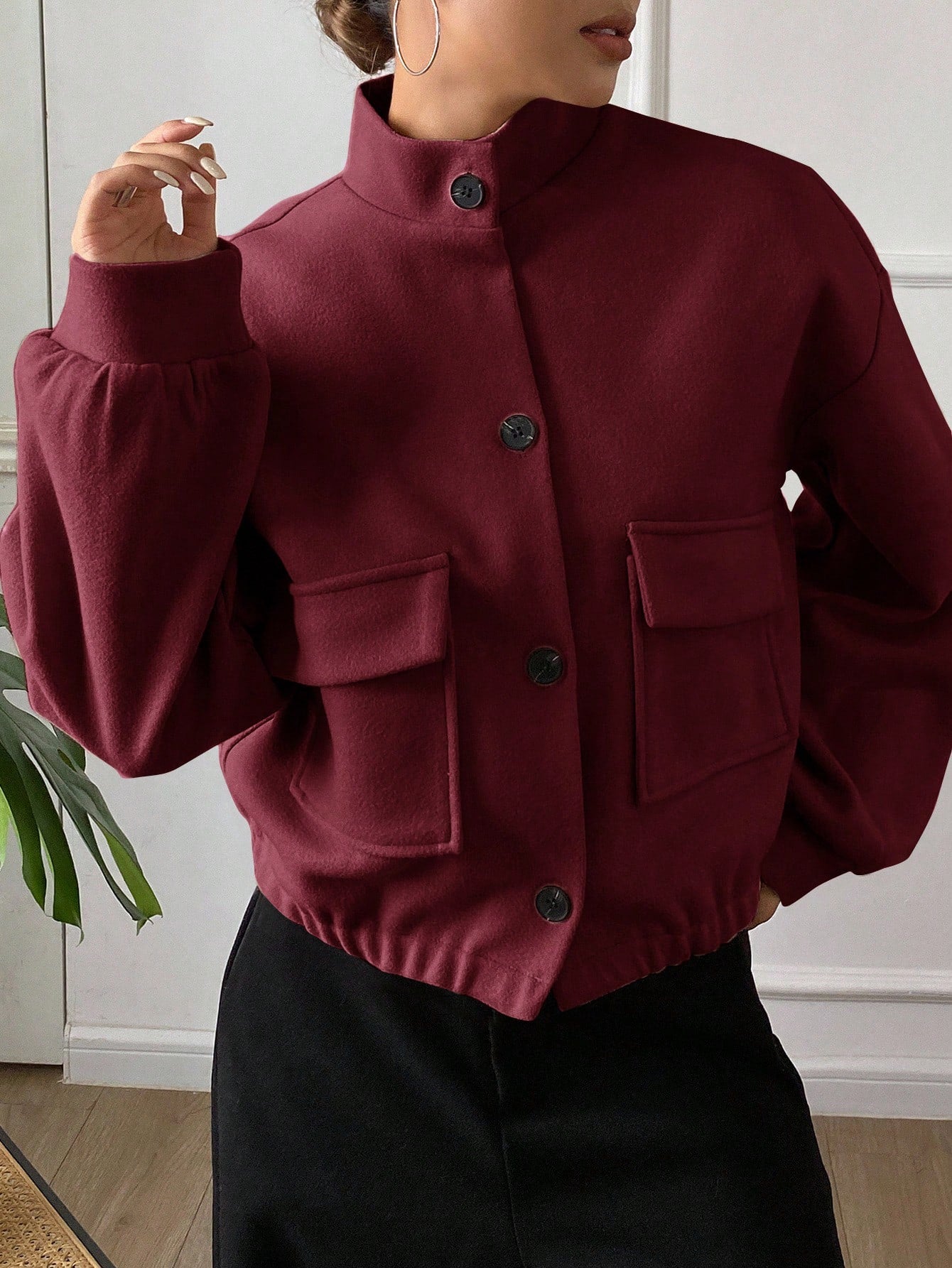 women autumn plain collar cropped jacket Nushes 