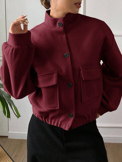 women autumn plain collar cropped jacket Nushes 