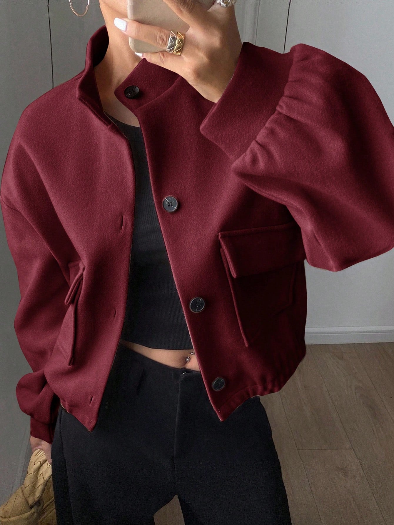 women autumn plain collar cropped jacket Nushes 
