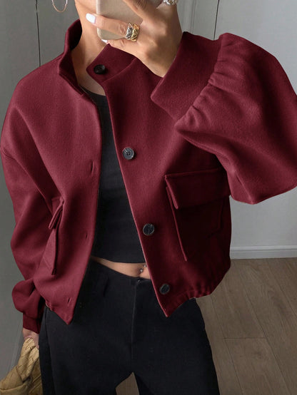women autumn plain collar cropped jacket Nushes 