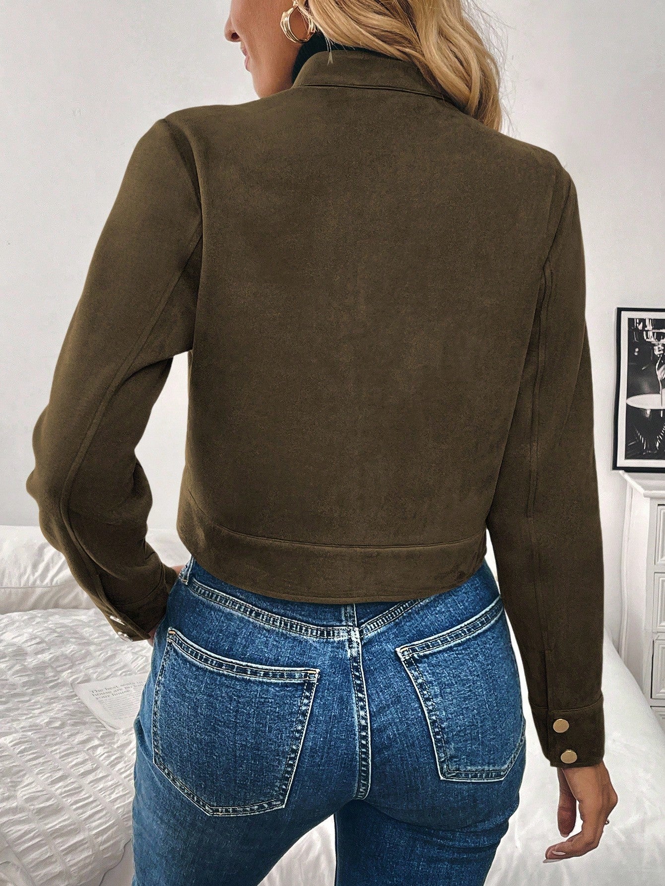 Women’s Black Military-Style Jacket – Short Zip Front Coat