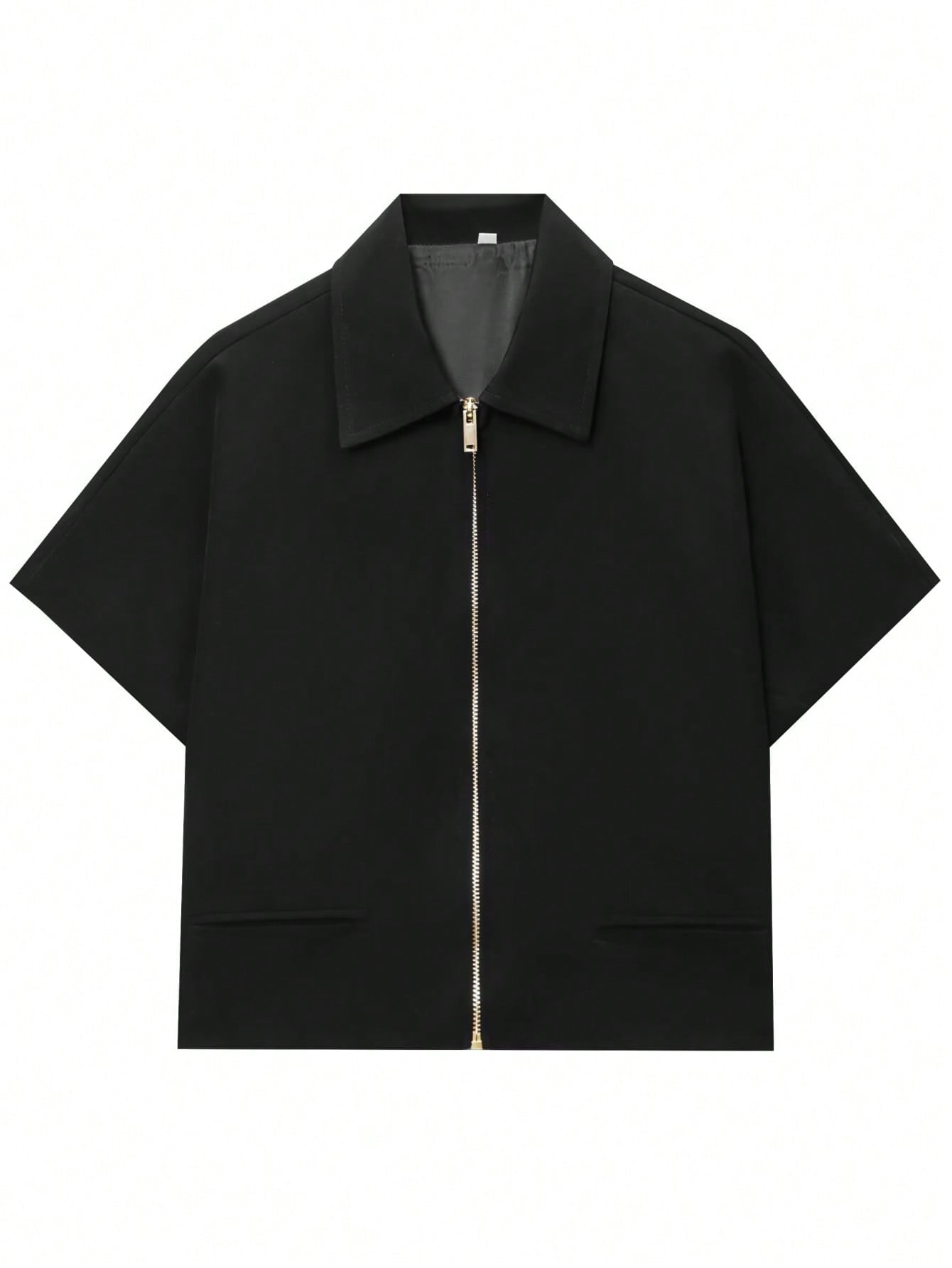 Women’s Short Sleeve Zip-Up Jacket – Casual Cropped Top with Pockets